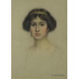 Bradford Johnson - Portrait of a young female, late Victorian pastel and charcoal, label verso,