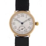 Military interest trench watch with 9ct gold Francis Borgel case, 3.5cm in diameter : For Further