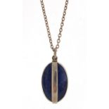 Danish 925 silver and lapis lazuli pendant on chain, the pendant 3cm high, approximate weight 13.