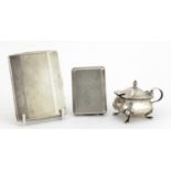 Rectangular silver vesta, matchbox case and mustard, various hallmarks, the largest 8.5cm wide,