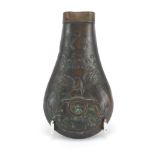 American Civil War embossed copper powder flask, reputedly previously belonging to a Cherokee Indian