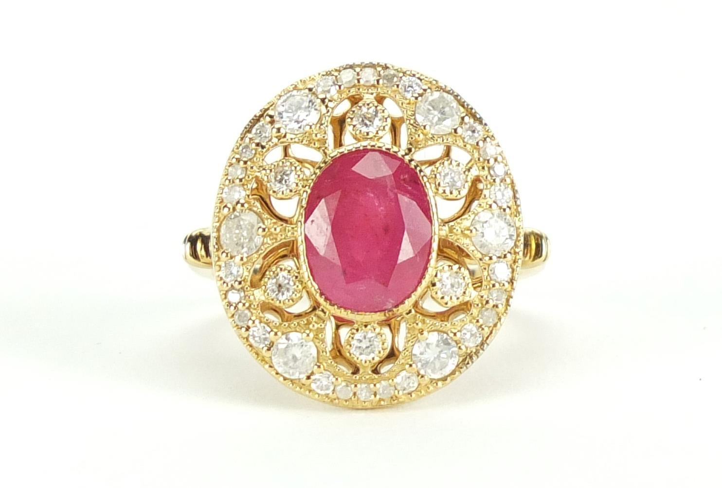 18ct gold ruby and diamond ring, size J, approximate weight 3.5g : For Further Condition Reports