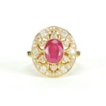 18ct gold ruby and diamond ring, size J, approximate weight 3.5g : For Further Condition Reports