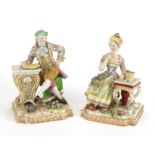 Pair of 19th century porcelain figures by Jacob Petit, modelled as a seated male and female,