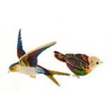 Two gilt metal and enamel bird brooches, the largest 5cm in length : For Further Condition Reports