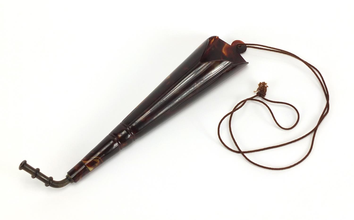 1920's tortoiseshell design bakelite ear trumpet with horn ear piece, 25cm in length : For Further