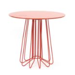 Zanotta Smallwire side table designed by Levy Arik, with circular rotating glass top in orange,