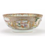 Large Chinese porcelain punch bowl, hand painted in the famille rose palette with figures, 31.5cm in