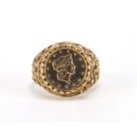 9ct gold ring set with a one Tallar coin, size O, approximate weight 4.2g : For Further Condition
