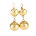 Pair of Chinese 18ct gold ball earrings, 3.5cm in length, approximate weight 6.8g : For Further