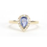 14ct gold sapphire and diamond tear drop ring, size L, approximate weight 2.2g : For Further