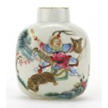 Chinese porcelain snuff bottle, finely hand painted in the famille rose palette with an Emperor