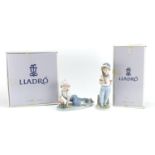 Two Lladro figures including All Aboard both with boxes, numbered 7619 and 7610, the largest 21cm