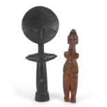 Two tribal wood carvings including an Akuaba fertility doll, the largest 39cm high : For Further