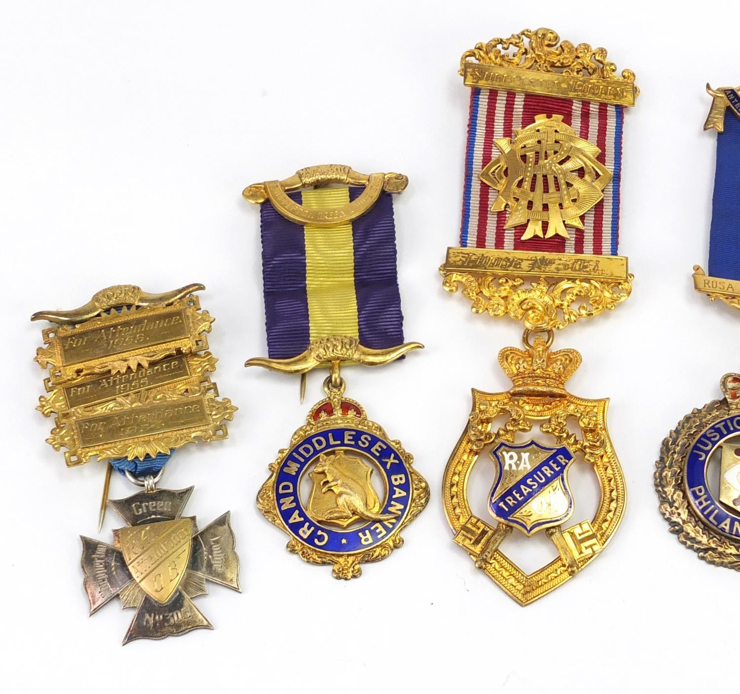 Seven silver jewels some with enamel including six ROAB examples, awarded to Bro H Champion : For - Image 2 of 11