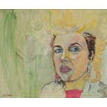 After John Bratby - Head and shoulders portrait of a female, watercolour on card, framed, 55cm x