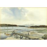 G Gillman 1962 - Chichester Harbour, watercolour, mounted and framed, 48cm x 34cm : For Further