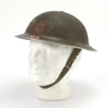 British Military World War II NFC steel helmet with decals and leather liner, dated 1939 : For