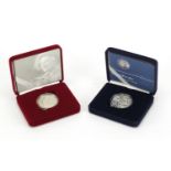 Two silver proof commemorative crowns with fitted boxes comprising Queen Elizabeth The Queen