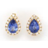 Pair of 14ct gold sapphire and diamond tear drop earrings, 1cm in length, approximate weight 1.