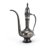 Indian Bidriware coffee pot inlaid with foliate motifs, 26cm high : For Further Condition Reports