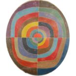 Abstract composition, oval oil on canvas, bearing a signature Delulauney, unframed, 65cm x 56cm :