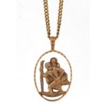 9ct gold St Christopher pendant on a 9ct gold necklace, the necklace 60cm in length, approximate