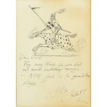 Osbert Lancaster - Knight on horseback, ink illustration with inscription, The Parker gallery