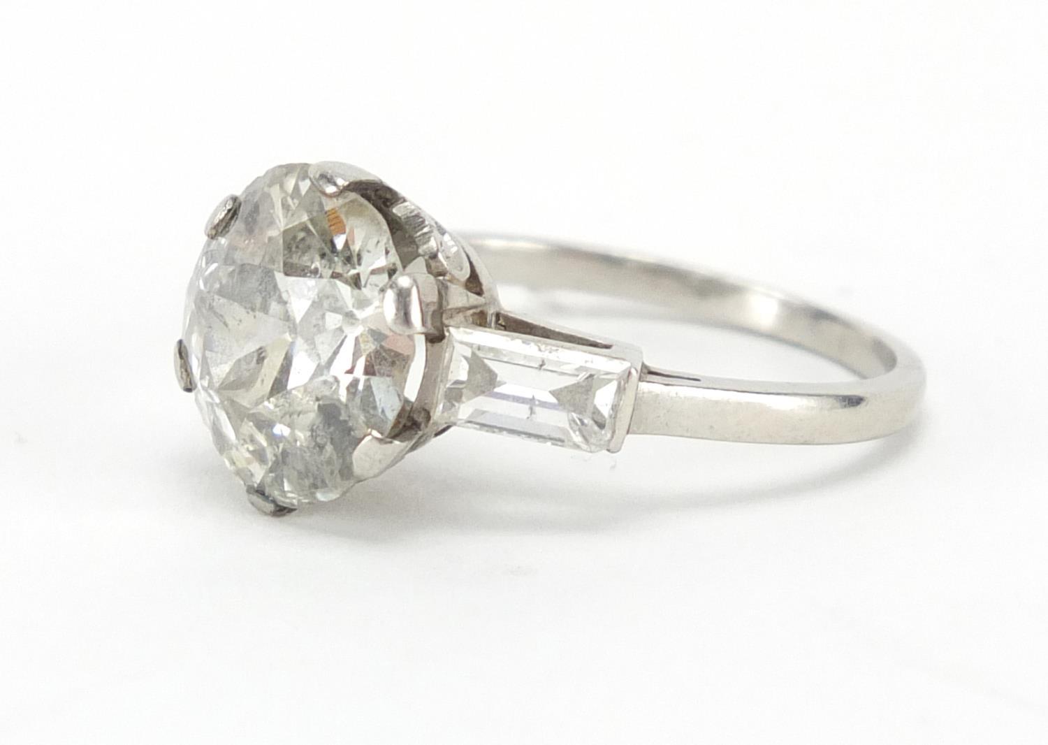 Platinum diamond solitaire ring (approximately 3.00ct) with diamond shoulders , approximate weight - Image 2 of 8