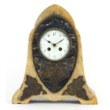 French Art Deco marble mantle clock with bronzed grape design mounts, the enamelled dial with Arabic