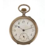 Gentleman's silver open face pocket watch, the movement numbered Brevete 9878, 5cm in diameter : For