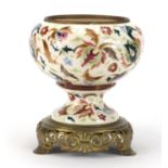 Hungarian oil lamp base by Zsolnay Pecs, the base hand painted with stylised flowers raised on a