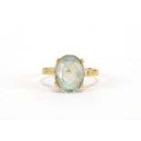 18ct gold green stone solitaire ring, size M, approximate weight 3.5g : For Further Condition