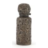 Victorian silver scent bottle embossed with flowers by C C May & Sons, Birmingham 1897, 6.8cm