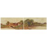 F W Waugh - Figures by water, pair of 19th century watercolours, mounted and framed, each 35cm x