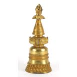 Tibetan gilt bronze Stupa, 23cm high : For Further Condition Reports Please Visit Our Website