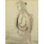 Portrait of a seated nude female, mixed media, bearing an indistinct signature and Johannesburg