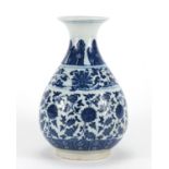 Chinese blue and white porcelain vase, decorated with flower heads amongst foliate scrolls, six