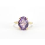 9ct gold amethyst solitaire ring, size M, approximate weight 3.6g : For Further Condition Reports
