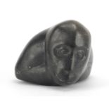 Large Inuit stone carving of a young seal, incised BTAKA to the base, 13cm H x 15cm W x 17cm D : For