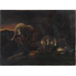 Dog with dead game, 18th century Dutch Old Master oil on canvas, unframed, 57cm x 40cm : For Further