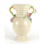 Large Clarice Cliff Newport pottery vase with twin naturalistic handles, numbered 903, 33cm high :