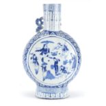 Large Chinese blue and white porcelain moon flask hand painted with figures and flowers, 37cm high :