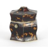 Georgian tortoiseshell and ivory hexagonal jewel box, 4cm high : For Further Condition Reports