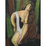 Surreal nude female, gouache, bearing a signature Souverbie, mounted and framed, 43cm x 34cm : For