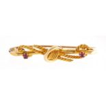 15ct gold ruby bar brooch, 4.5cm in length, approximate weight 4.2g : For Further Condition