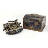 Early 20th century Imperial model B portable typewriter with tin case, numbered 18773, 34.5cm wide :