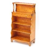Inlaid yew waterfall bookcase with frieze drawer, 108cm H x 62cm W x 29cm D : For Further