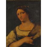 Manner of Sebastiano Del Piombo - Top half portrait of a young Roman woman, antique oil on wood