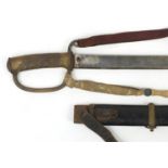 Early 19th century Russian Military sword with scabbard and wooden grip, the steel blade and hilt